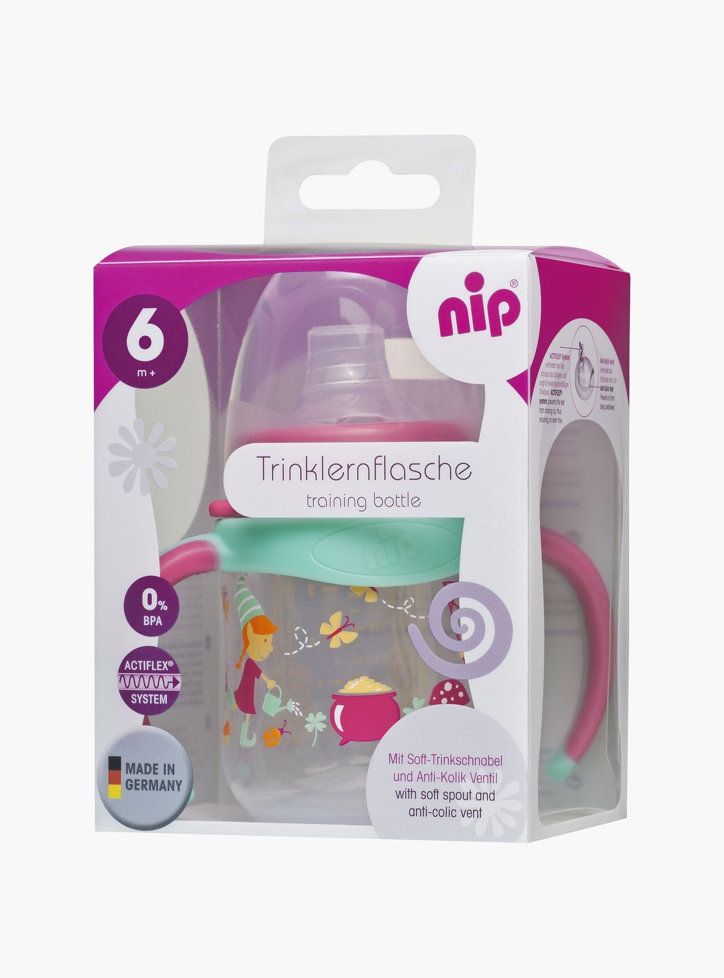 Nip Wide-Neck Training Bottle, 6+ M - 150 ML- Pink